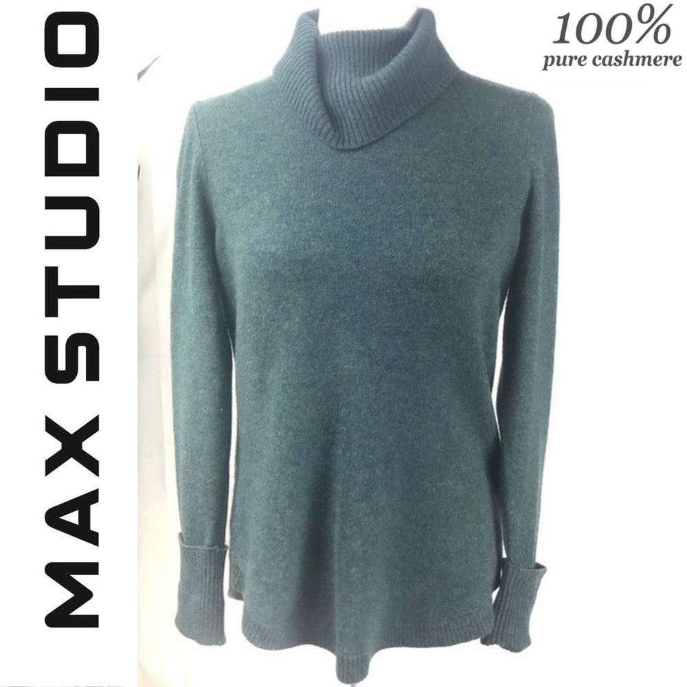 MAX STUDIO Cashmere | 100% Cashmere Green turtleneck sweater |Women’s Size Small
